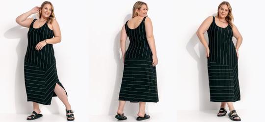Vestido Listrado Preto e Branco em Malha de Visc