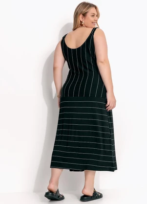 Marguerite - Vestido Listrado Preto e Branco em Malha de Visc - MARGUERITE