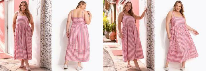 Vestido Listrado Rosa em Malha Fria