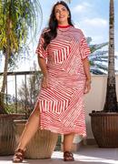 Vestido Listrado Vermelho em Malha de Viscose