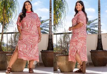 Vestido Listrado Vermelho em Malha de Viscose