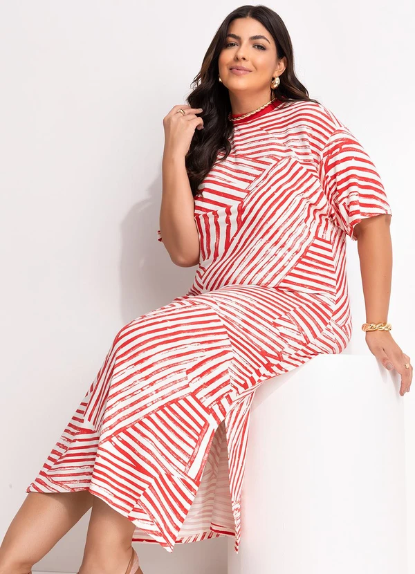 Marguerite - Vestido Listrado Vermelho em Malha de Viscose 10
