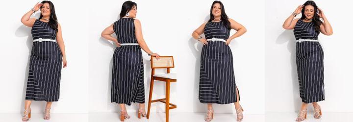 Vestido Listras em Jersey Acetinado