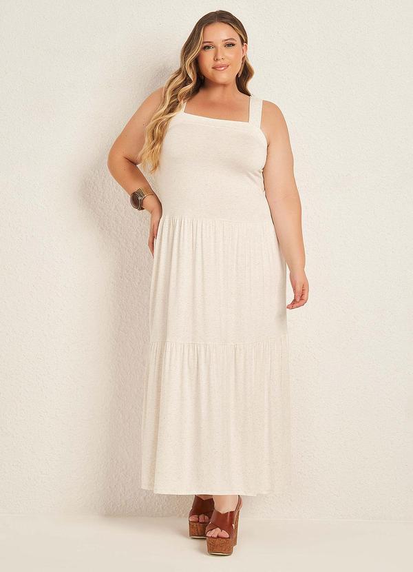 Lisamour - Vestido Longo com Alças e Babados Branco