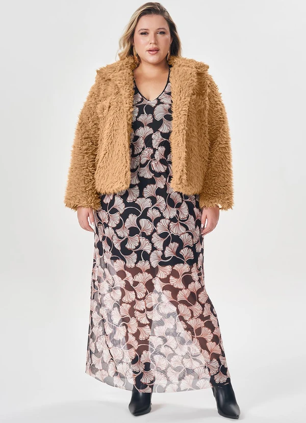 Lisamour - Vestido Longo Estampado de Manga Longa Preto 2