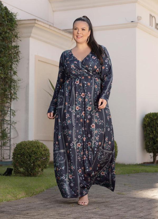 Marguerite - Vestido Longo Floral com Mangas Plus Size