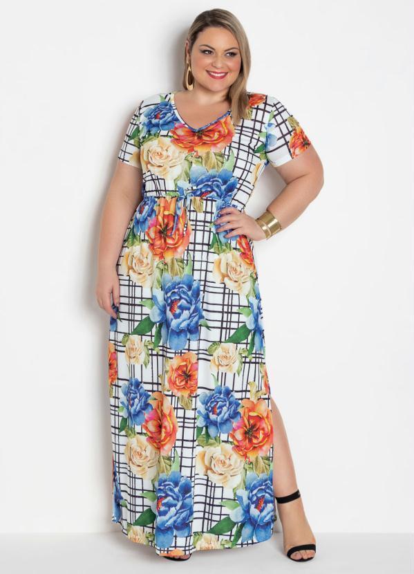 Marguerite - Vestido Longo Floral Grid Plus Size