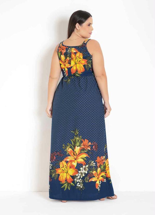 Marguerite - Vestido Longo Floral Marinho Plus Size 2