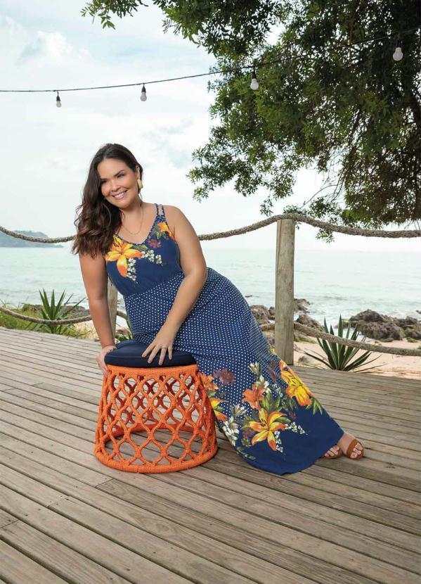 Marguerite - Vestido Longo Floral Marinho Plus Size 3
