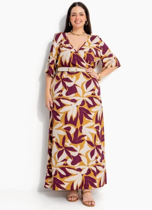 Marguerite - Vestido Longo Floral Roxo em Malha de Viscose com Elastano - MARGUERITE
