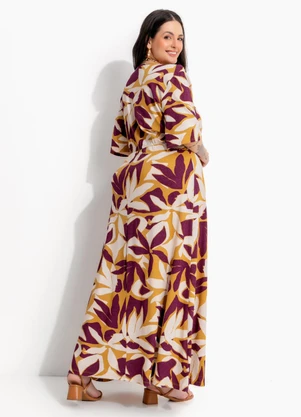 Marguerite - Vestido Longo Floral Roxo em Malha de Viscose com Elastano - MARGUERITE