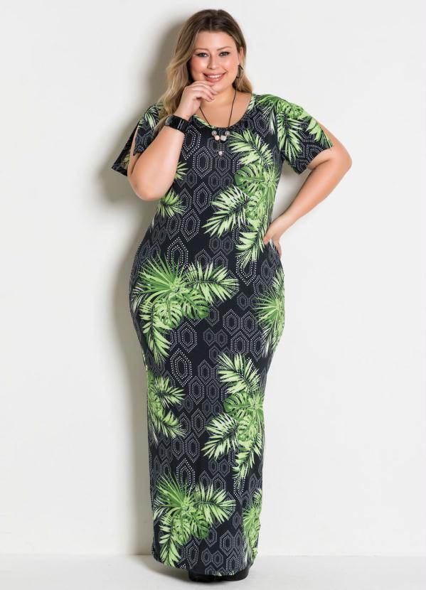 Marguerite - Vestido Longo Folhagem Plus Size