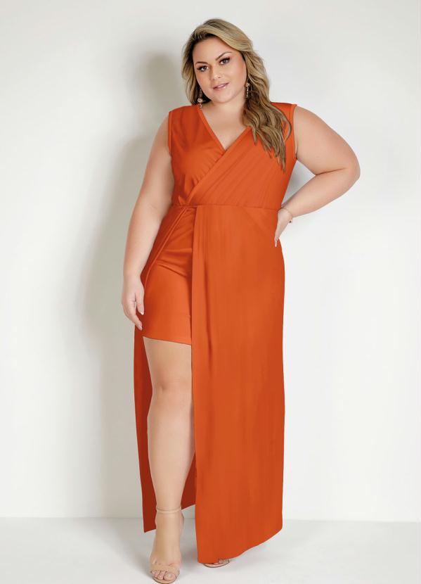 Marguerite - Vestido Longo Laranja Transpassado Plus Size