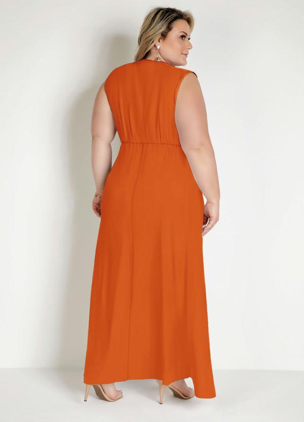 Marguerite - Vestido Longo Laranja Transpassado Plus Size 2
