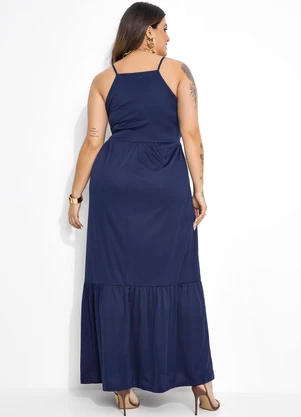 Marguerite - Vestido Longo Marinho com Babado Plus Size - MARGUERITE
