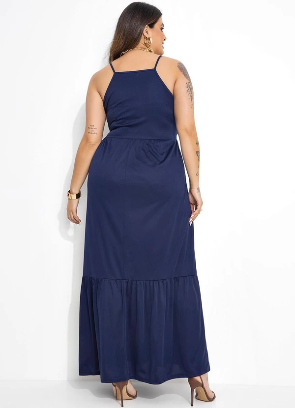 Marguerite - Vestido Longo Marinho com Babado Plus Size 5