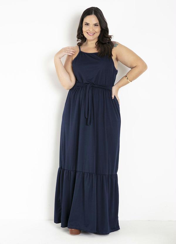 Marguerite - Vestido Longo Marinho com Babado Plus Size 3