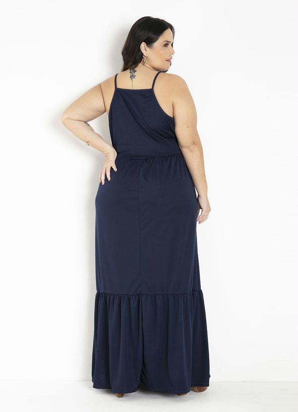 Marguerite - Vestido Longo Marinho com Babado Plus Size 5