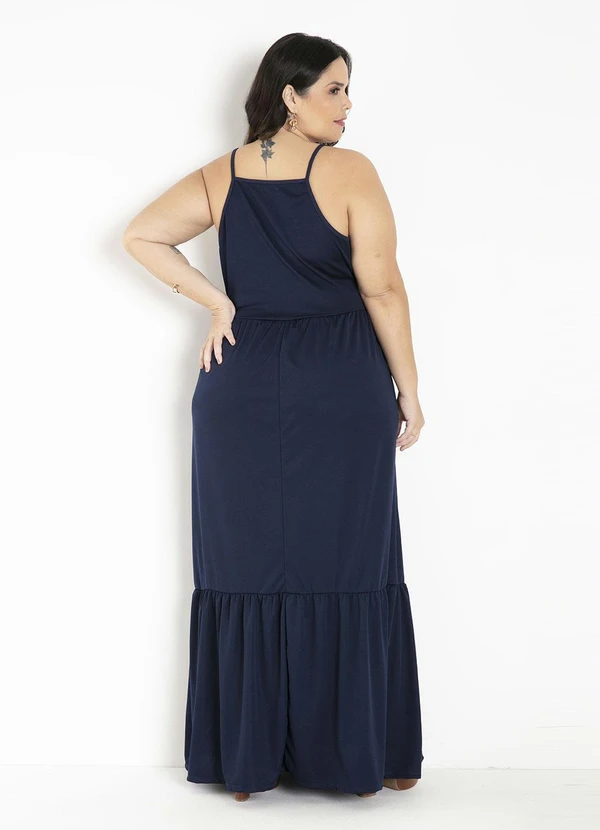 Marguerite - Vestido Longo Marinho com Babado Plus Size 2