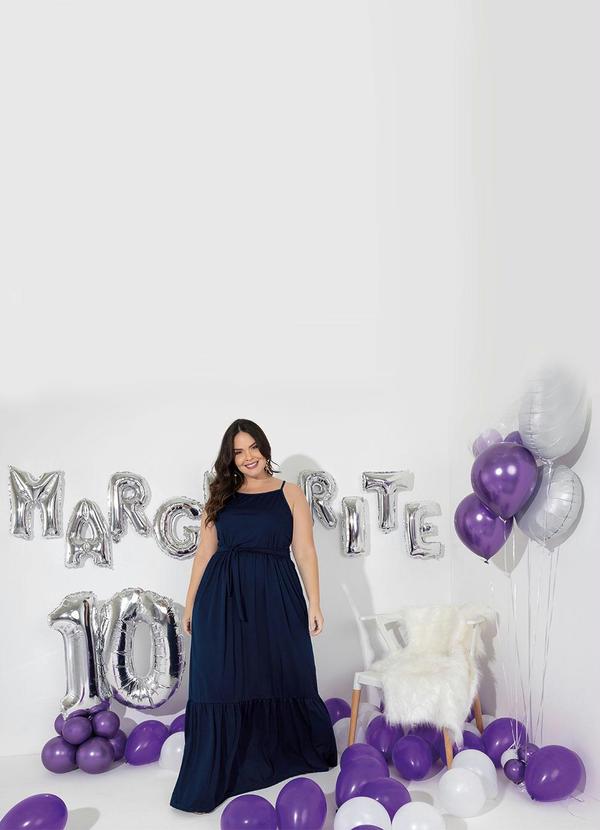 Marguerite - Vestido Longo Marinho com Babado Plus Size 6