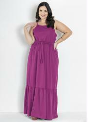 Vestido Longo Pink com Babado Plus Size