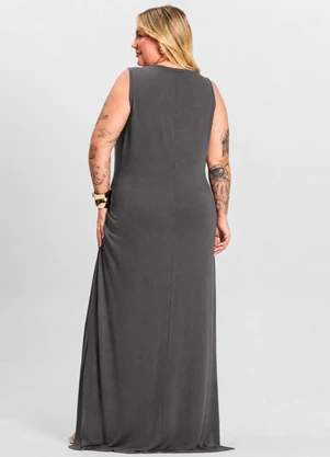 Infinita Cor - Vestido Longo Plus Size Cinza - INFINITA COR