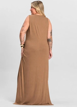 Infinita Cor - Vestido Longo Plus Size Marrom - INFINITA COR