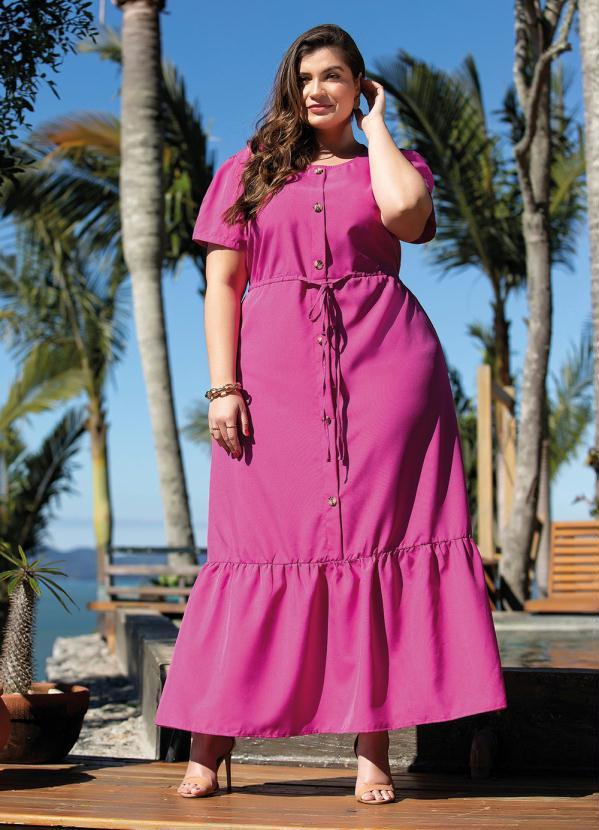 Mink - Vestido Longo Plus Size Pink com Botões 4