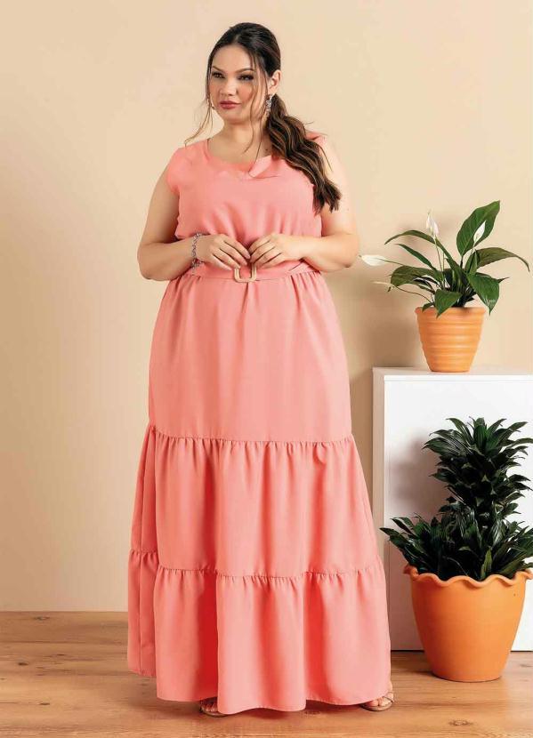 Outlet - Vestido Longo Plus Size Rosa com Recortes 3