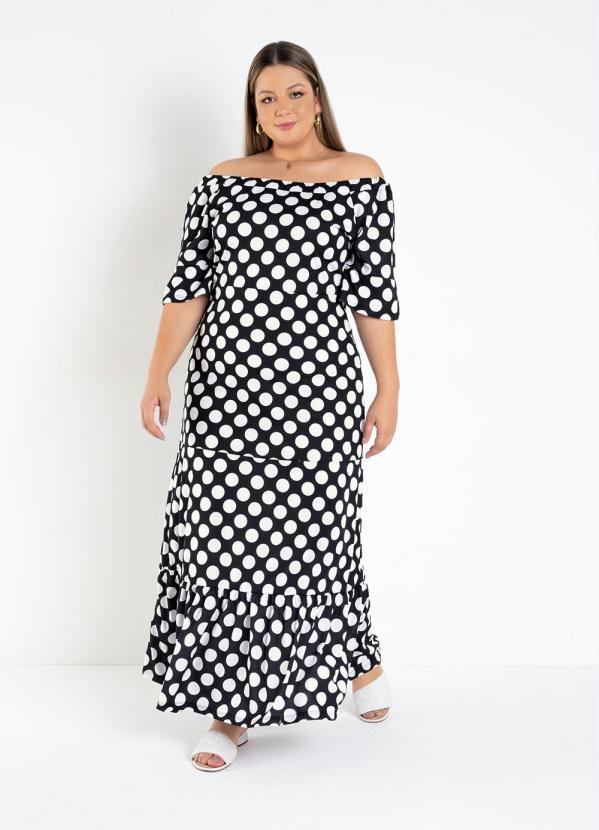 Marguerite - Vestido Longo Poá Preto Plus Size 3