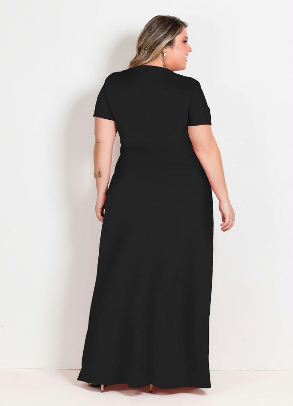 Marguerite - Vestido Longo Preto com Transpasse Plus Size 2