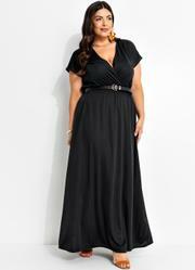 Vestido Longo Preto Plus Size com Transpassado