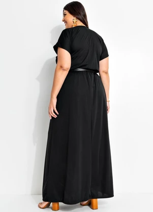 Marguerite - Vestido Longo Preto Plus Size com Transpassado - MARGUERITE