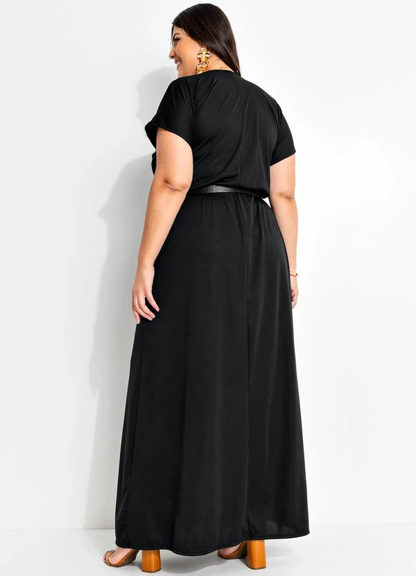 Vestido Longo Preto Plus Size com Transpassado Marguerite