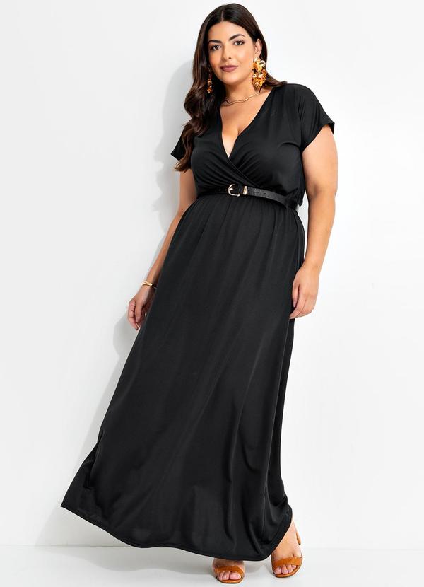 Marguerite - Vestido Longo Preto Plus Size com Transpassado 3