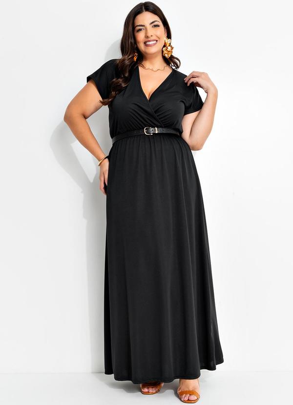 Marguerite - Vestido Longo Preto Plus Size com Transpassado 4