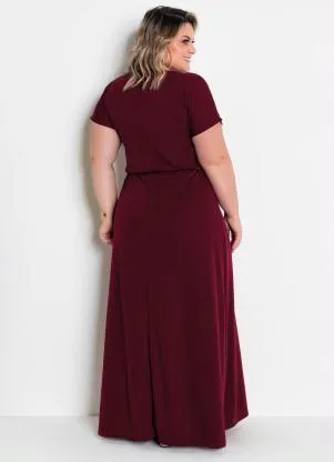 Marguerite - Vestido Longo Transpassado Bordô Plus Size - MARGUERITE