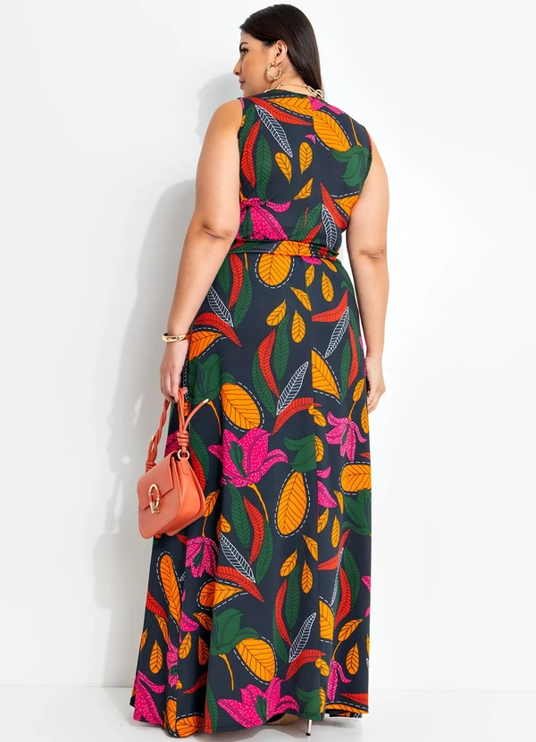 Marguerite - Vestido Longo Transpassado Plus Size Flor Preta 2