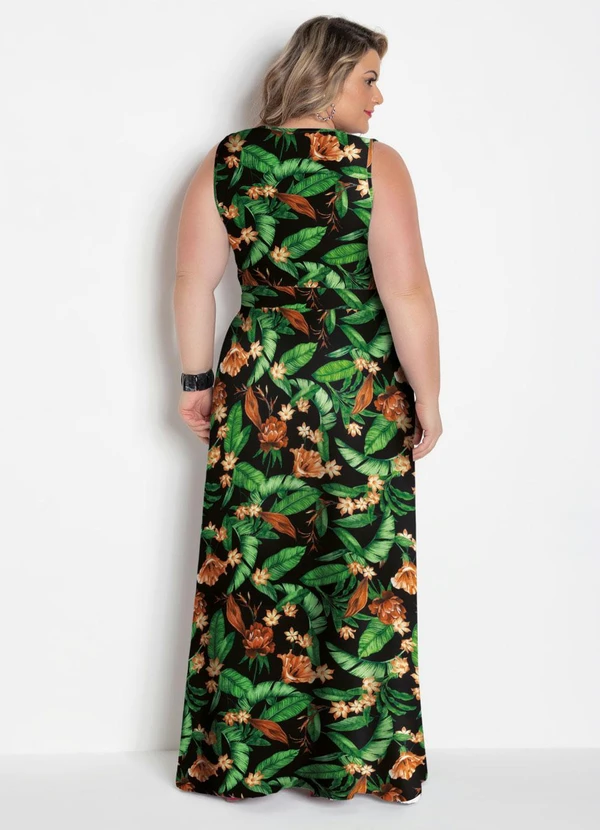 Marguerite - Vestido Longo Transpassado Plus Size Floral