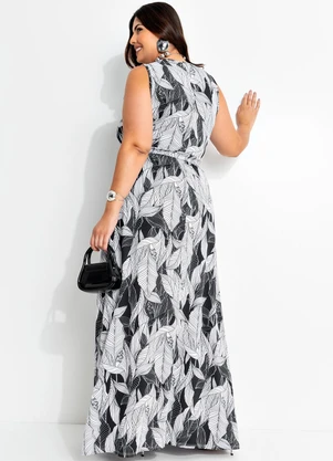 Marguerite - Vestido Longo Transpassado Plus Size Folhagem - MARGUERITE