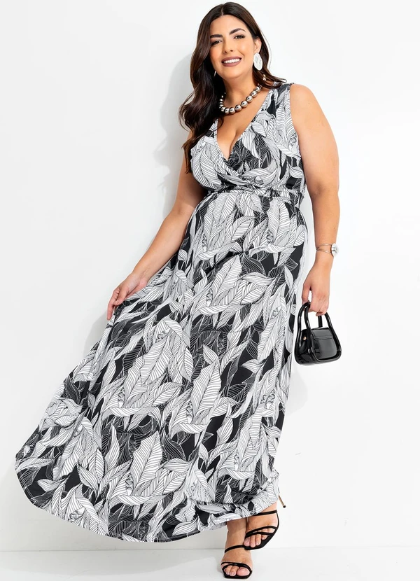 Marguerite - Vestido Longo Transpassado Plus Size Folhagem 5