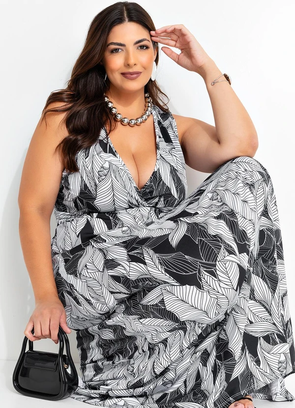 Marguerite - Vestido Longo Transpassado Plus Size Folhagem 4