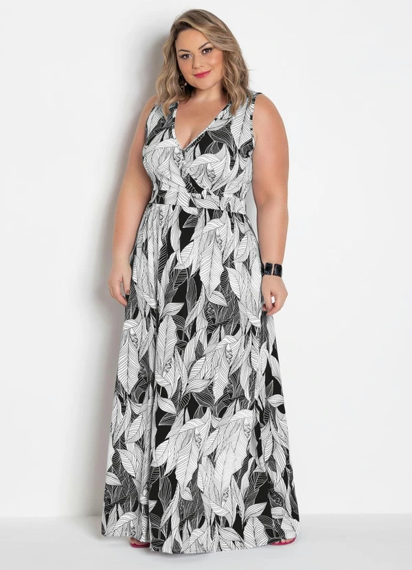 Marguerite - Vestido Longo Transpassado Plus Size Folhagem 3