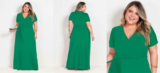 Vestido Longo Verde com Transpasse Plus Size