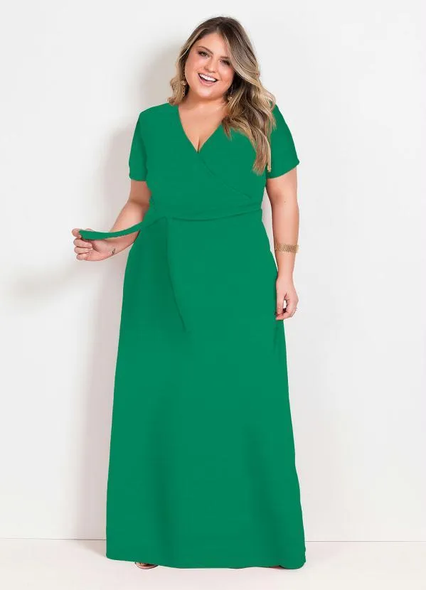 Marguerite Vestido Longo Verde com Transpasse Plus Size