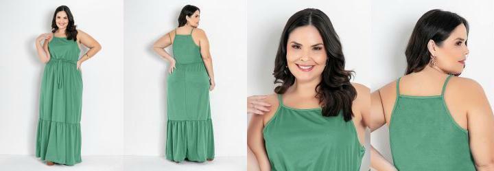 Vestido Longo Verde Menta com Babado Plus Size