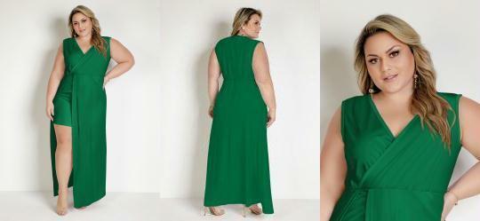 Vestido Longo Verde Transpassado Plus Size
