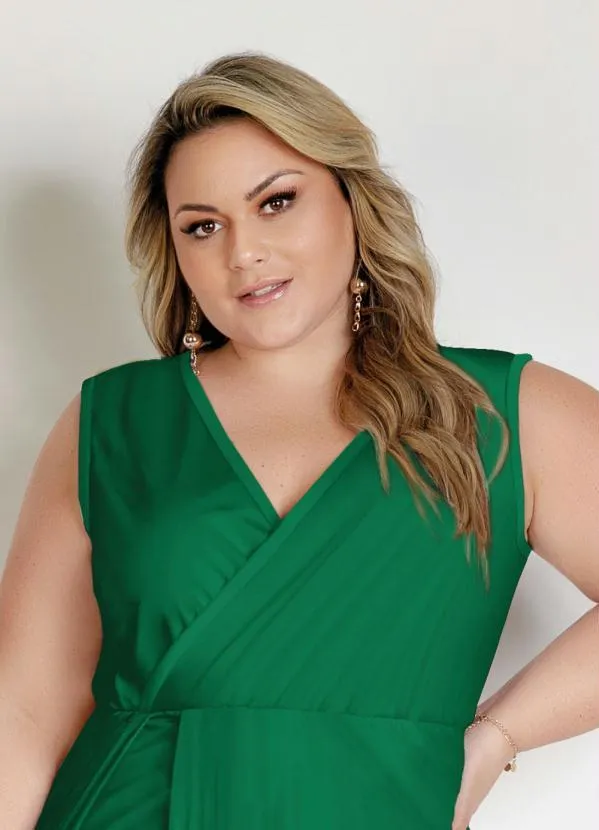Marguerite - Vestido Longo Verde Transpassado Plus Size 3