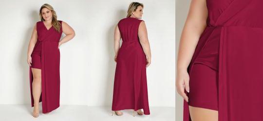 Vestido Longo Vermelho Plus Size com Transpasse
