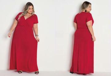 Vestido Longo Vermelho Transpassado Plus Size